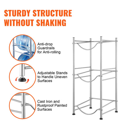 3-stufiger Wasserflaschenhalter, einreihiges Wasserflaschenregal für 3 Flaschen, silber
