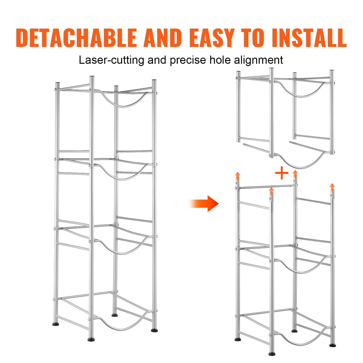 4-Tier Water Bottle Holder Single Row Water Bottle Rack for 4 Bottles Silver