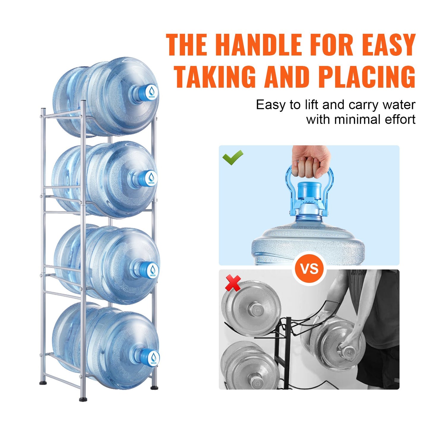 4-Tier Water Bottle Holder Single Row Water Bottle Rack for 4 Bottles Silver