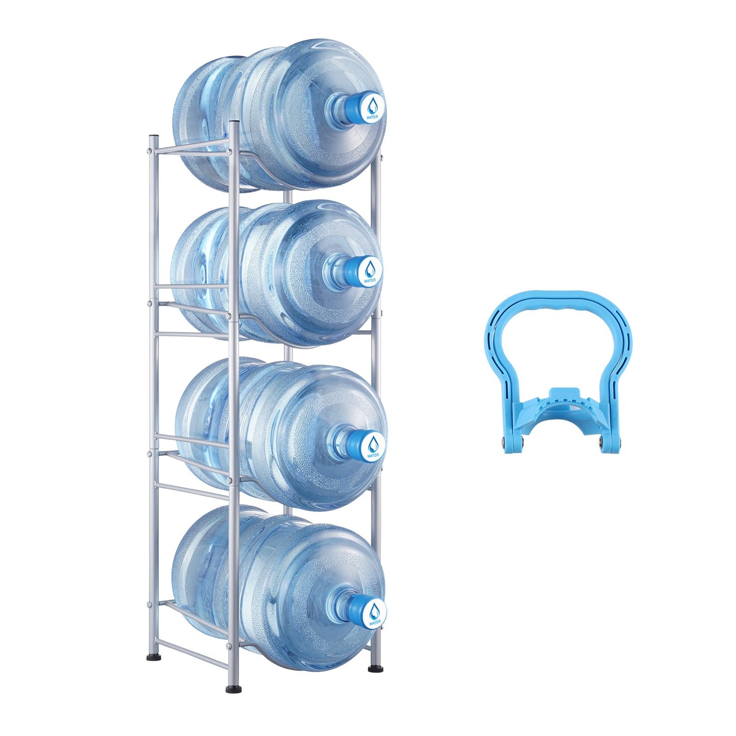 4-Tier Water Bottle Holder Single Row Water Bottle Rack for 4 Bottles Silver