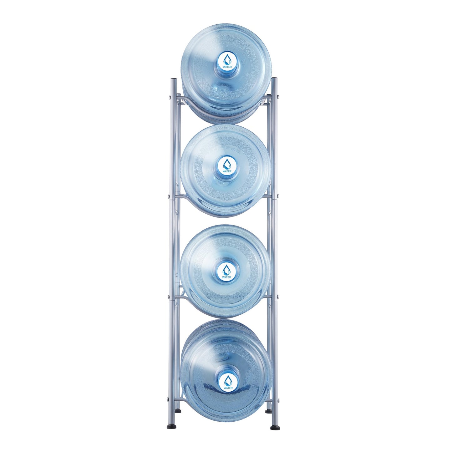 4-Tier Water Bottle Holder Single Row Water Bottle Rack for 4 Bottles Silver