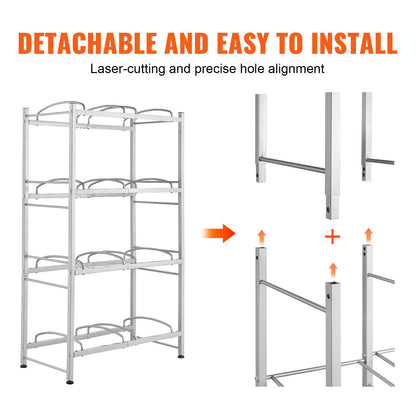 4 Tiers Water Jug Holder, 5 Gallon Water Bottle Holder, Double Row Water Bottle Rack for 8 Bottles, Heavy Duty Water Jug Rack for Kitchen, Office, Living Room, Silver