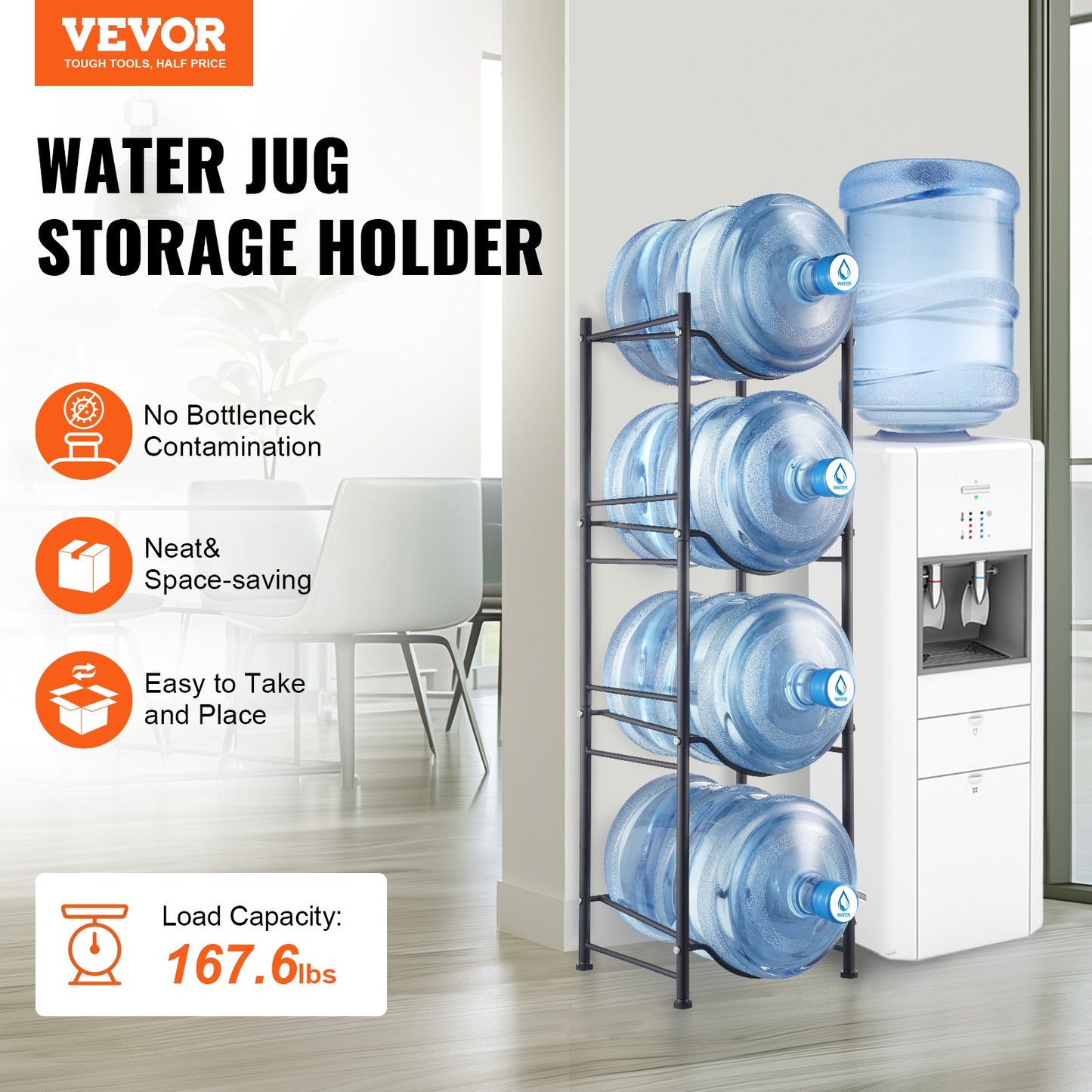 4-stufiger Wasserflaschenhalter, einreihiges Wasserflaschenregal für 4 Flaschen, Schwarz