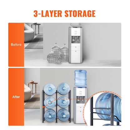 3-stufiger Wasserflaschenhalter, zweireihiges Wasserflaschenregal für 6 Flaschen, Schwarz