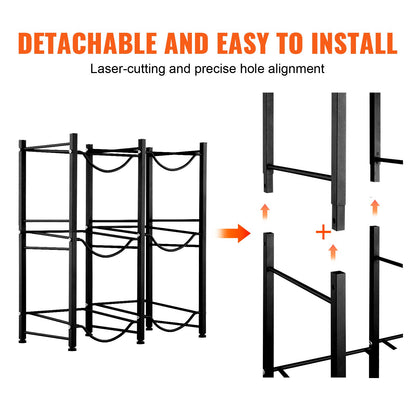 3-stufiger Wasserflaschenhalter, zweireihiges Wasserflaschenregal für 6 Flaschen, Schwarz