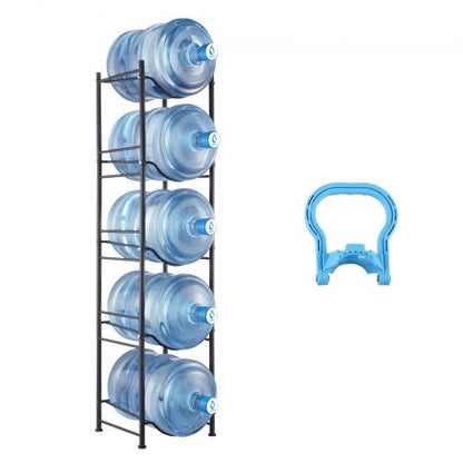 5 Tiers Water Jug Holder Single Row Water Bottle Rack for 5 Bottles Black