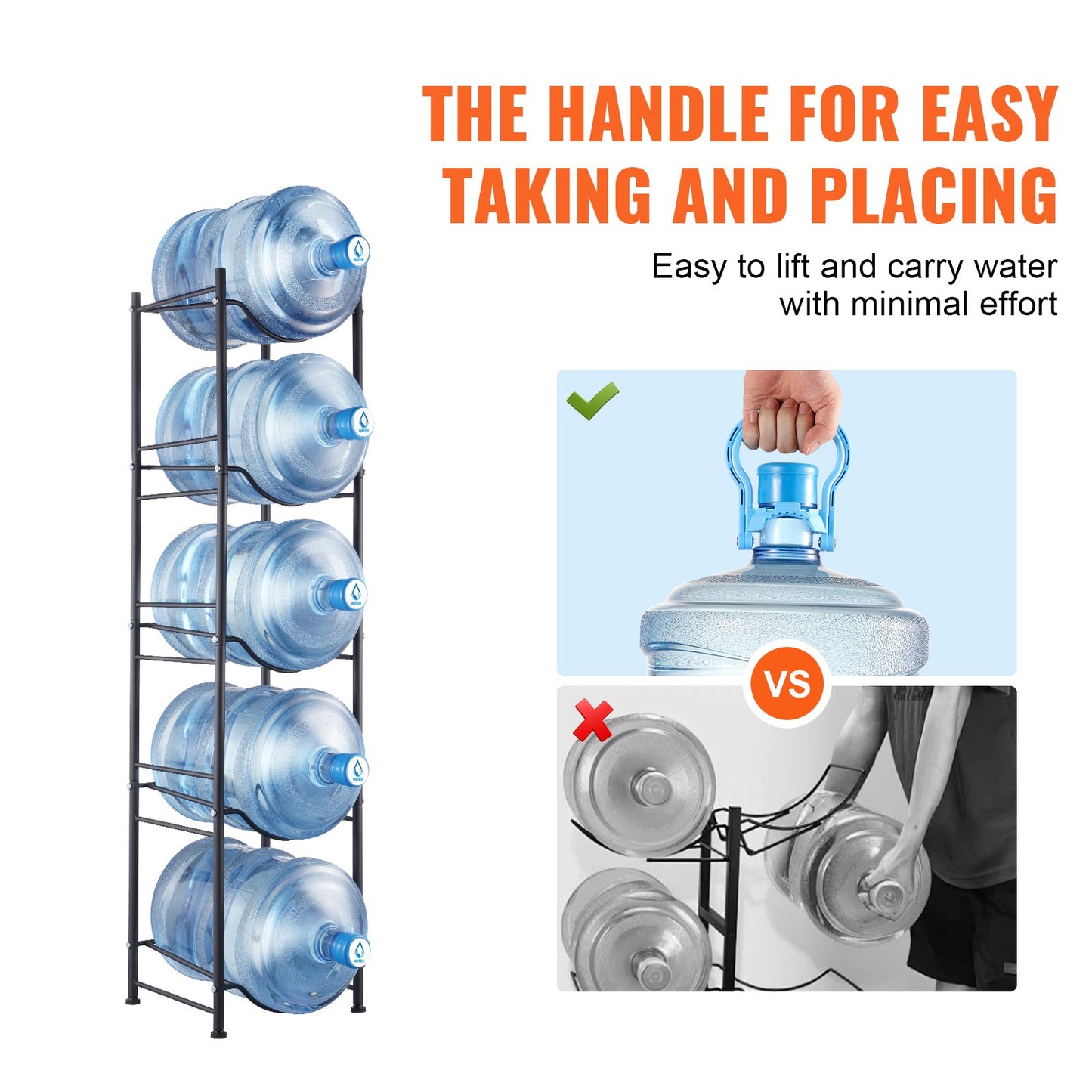 5-Tier Water Bottle Holder Single Row Water Bottle Rack for 5 Bottles Black