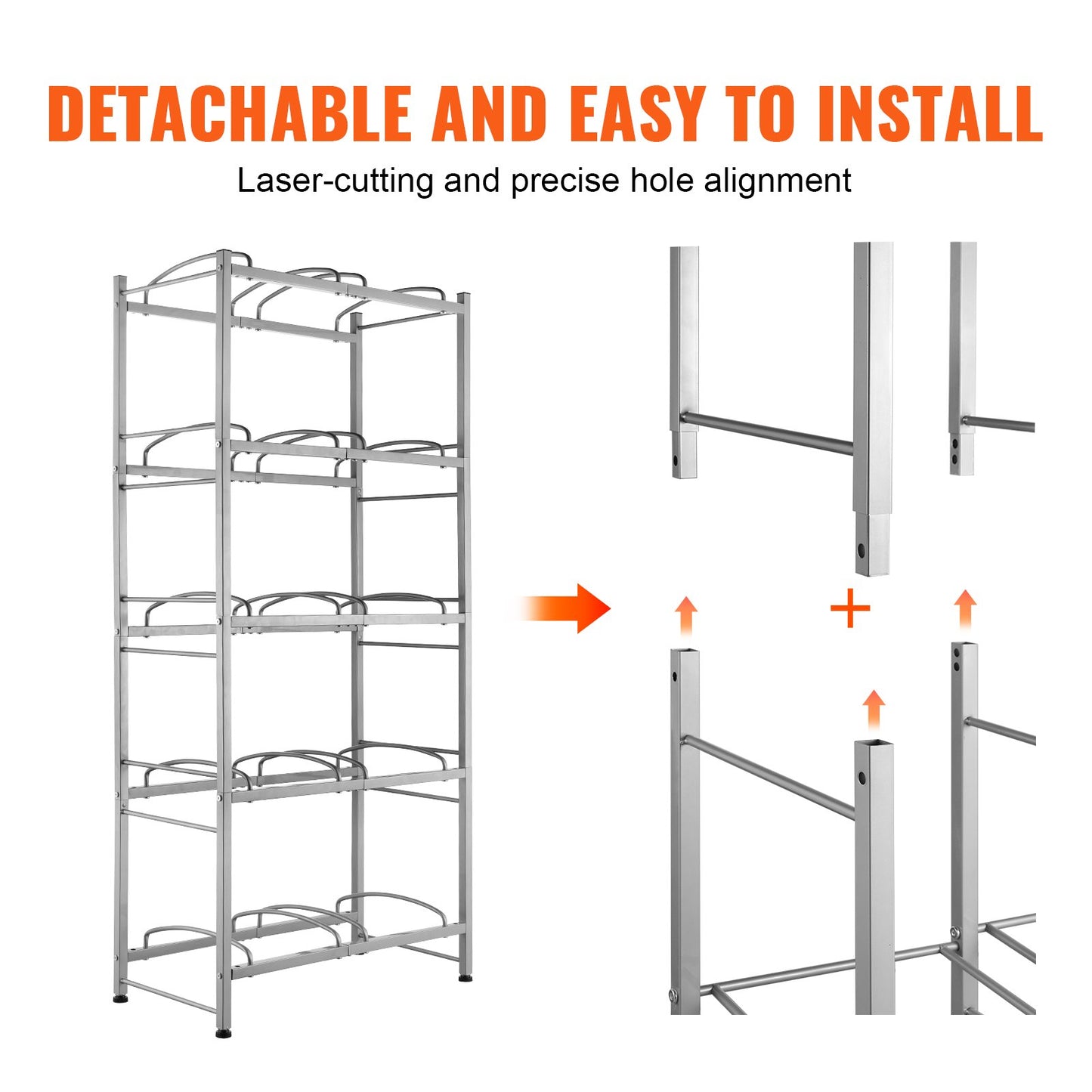 5-stufiger Wasserflaschenhalter, zweireihig, Wasserflaschenregal, 10 Flaschen, silbergrau