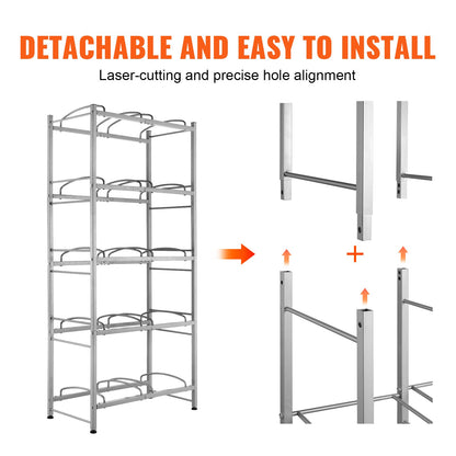 5-stufiger Wasserflaschenhalter, zweireihig, Wasserflaschenregal, 10 Flaschen, silbergrau