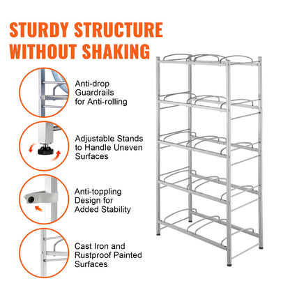 5-stufiger Wasserflaschenhalter, zweireihig, Wasserflaschenregal, 10 Flaschen, silbergrau