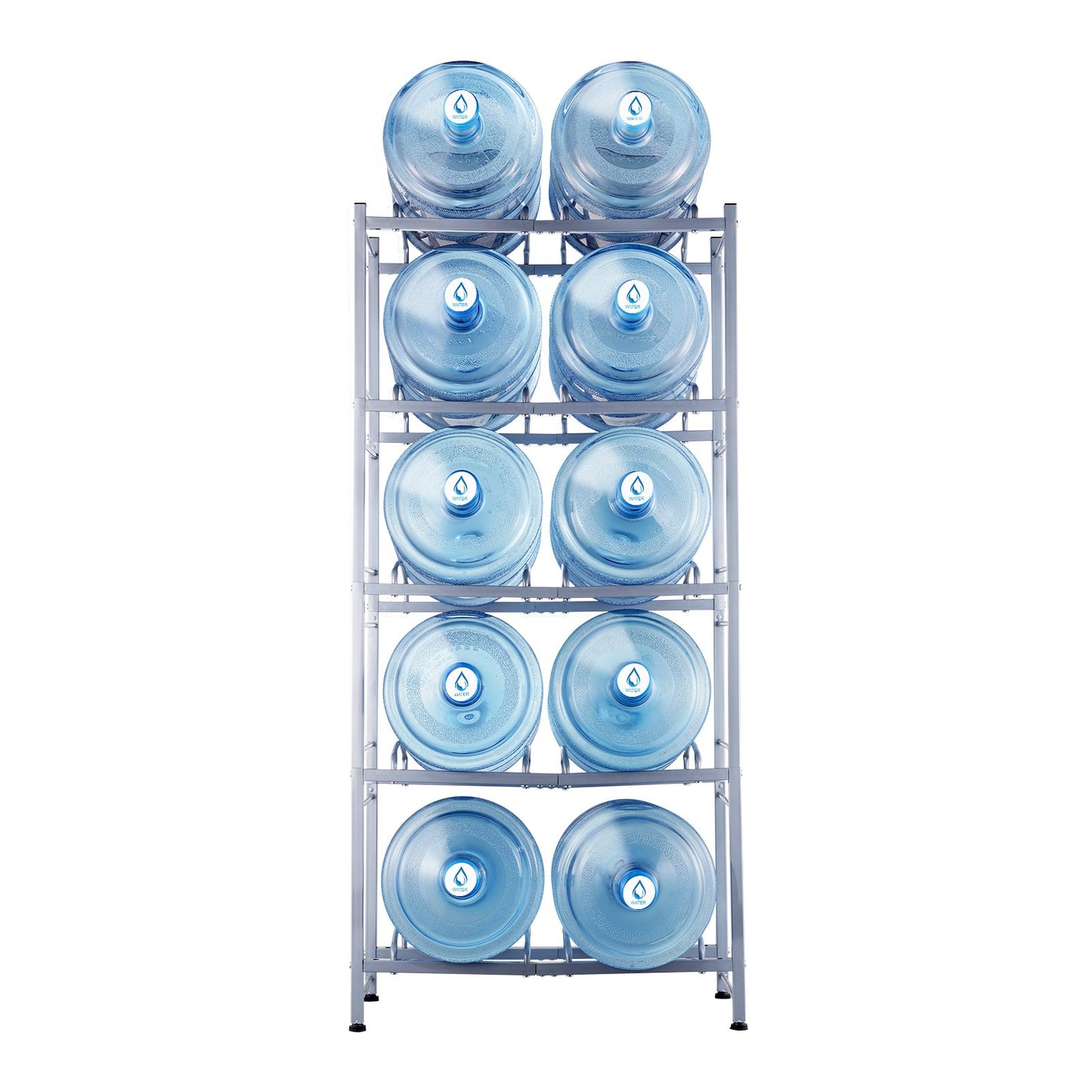 5-stufiger Wasserflaschenhalter, zweireihig, Wasserflaschenregal, 10 Flaschen, silbergrau