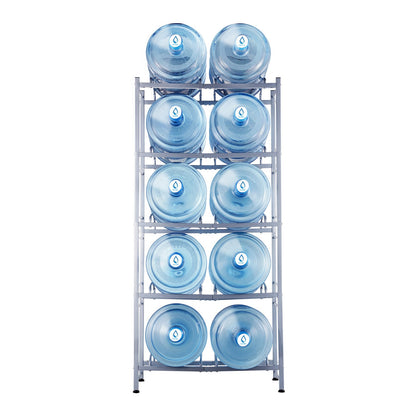 5-stufiger Wasserflaschenhalter, zweireihig, Wasserflaschenregal, 10 Flaschen, silbergrau
