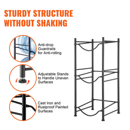 3-stufiger Wasserflaschenhalter, einreihiges Wasserflaschenregal für 3 Flaschen, Schwarz