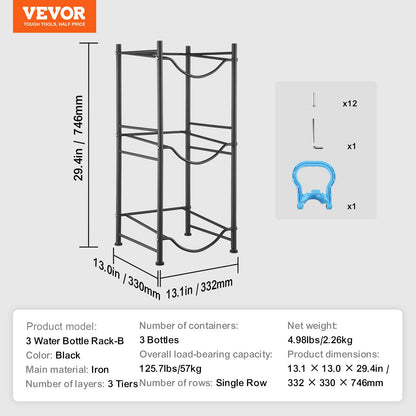 3-stufiger Wasserflaschenhalter, einreihiges Wasserflaschenregal für 3 Flaschen, Schwarz
