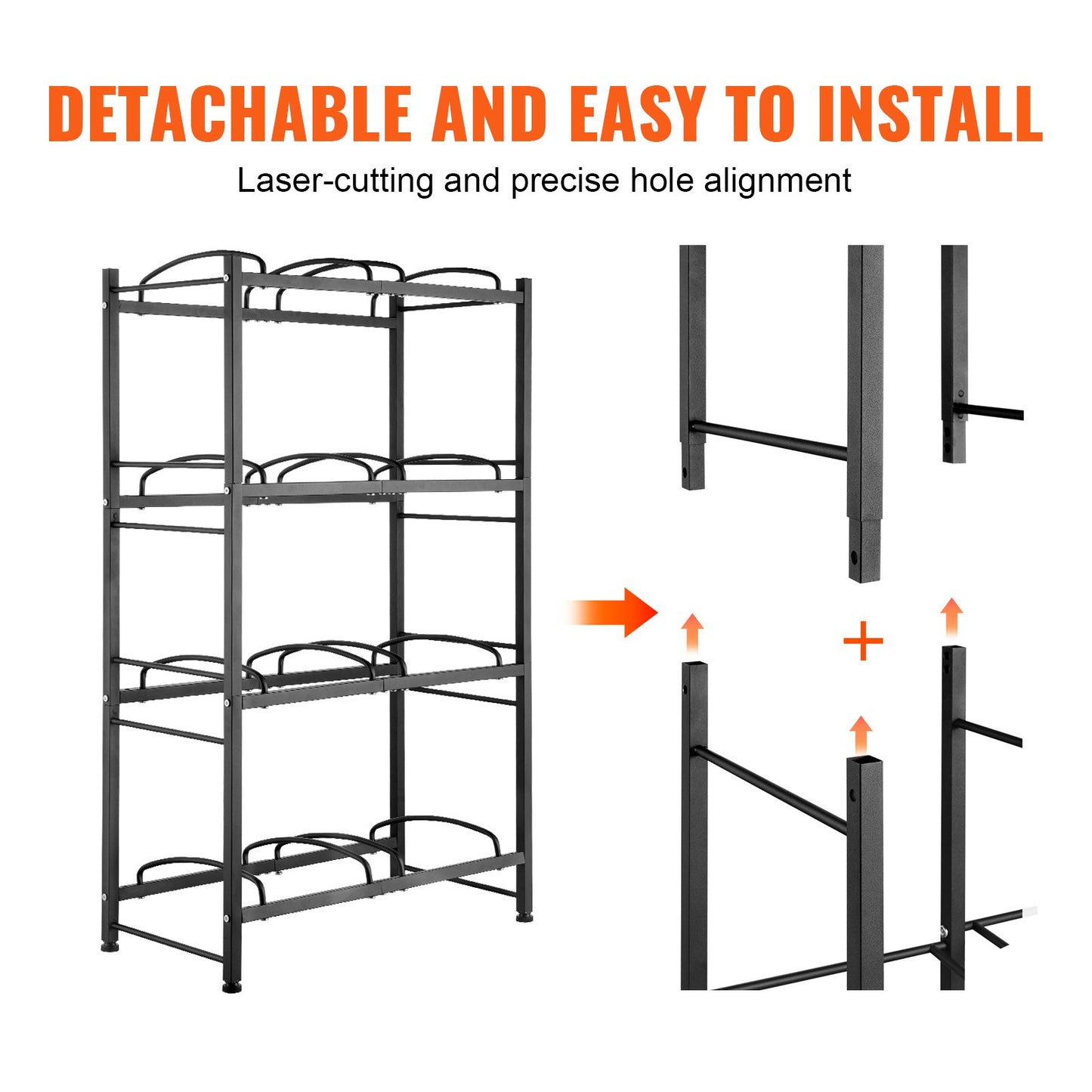 4-stufiger Wasserflaschenhalter, zweireihiges Wasserflaschenregal für 8 Flaschen, Schwarz
