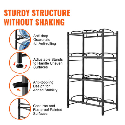 4-stufiger Wasserflaschenhalter, zweireihiges Wasserflaschenregal für 8 Flaschen, Schwarz