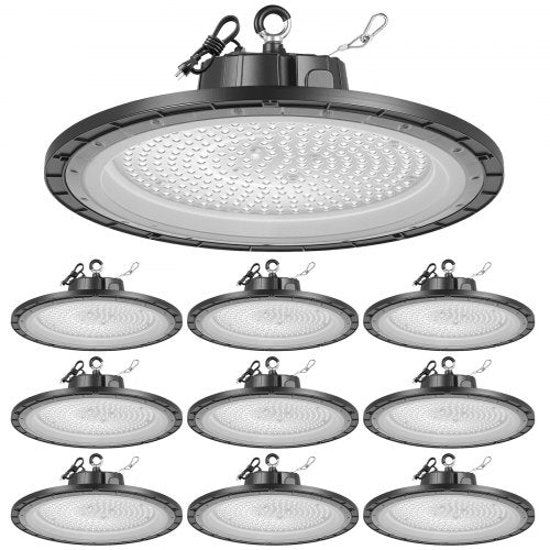 10 Pack LED High Bay Lights, 6000K 150W 21000LM Super Bright UFO LED Warehouse Shop Lights, IP65 Waterproof, 100-277V Wide Voltage for Warehouse Workshop Factory Gym Garage Barn, Black