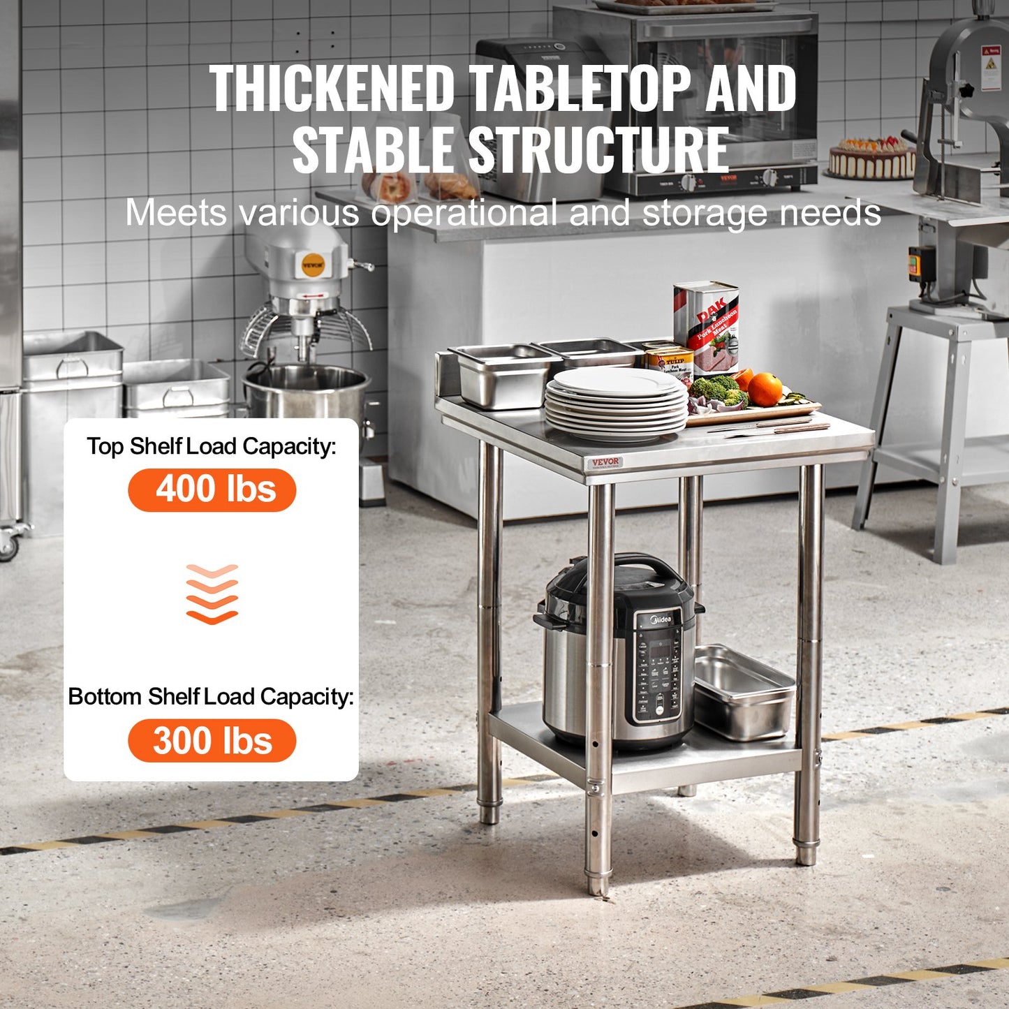 24 x 24 x 35 Inch Stainless Steel Work Table, Commercial Food Prep Worktable Heavy Duty Prep Worktable, Metal Work Table with Adjustable Height for Restaurant, Home and Hotel