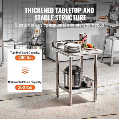 24 x 24 x 35 Inch Stainless Steel Work Table, Commercial Food Prep Worktable Heavy Duty Prep Worktable, Metal Work Table with Adjustable Height for Restaurant, Home and Hotel
