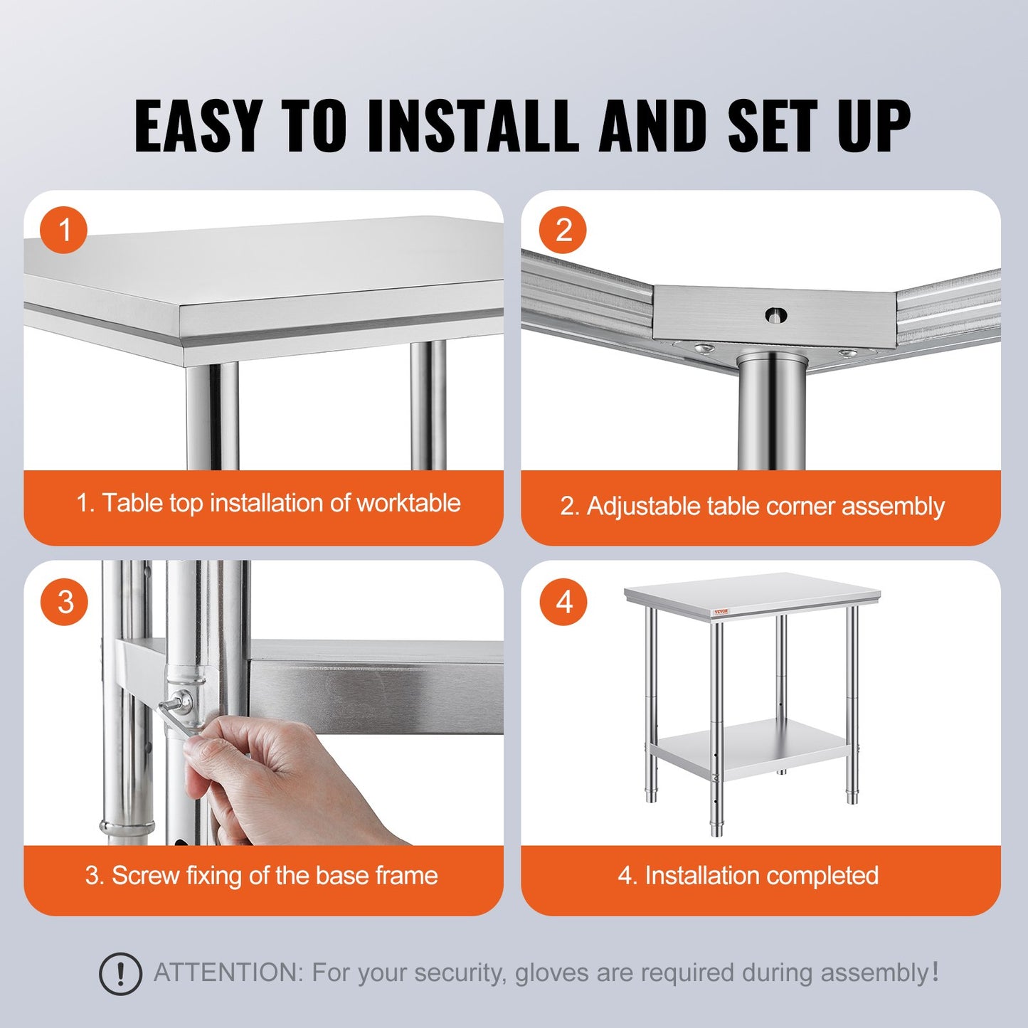 Arbeitstisch 24 x 30 x 32 Zoll NSF Edelstahl-Arbeitstisch für gewerbliche Küchenvorbereitungswerkbank 60 x 76 x 80 cm mit unterem Regal Arbeitstisch silberfarben für gewerbliche Küchenrestaurants