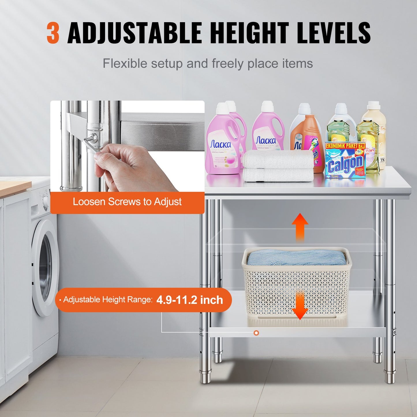 Arbeitstisch 24 x 36 x 32 Zoll NSF-Edelstahl-Arbeitstisch für gewerbliche Küchenvorbereitungswerkbank 60 x 90 x 80 cm mit unterem Regal, Arbeitstisch in Silber für gewerbliche Küchenrestaurants