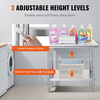 Arbeitstisch 24 x 36 x 32 Zoll NSF-Edelstahl-Arbeitstisch für gewerbliche Küchenvorbereitungswerkbank 60 x 90 x 80 cm mit unterem Regal, Arbeitstisch in Silber für gewerbliche Küchenrestaurants