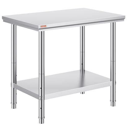 Arbeitstisch 24 x 36 x 32 Zoll NSF-Edelstahl-Arbeitstisch für gewerbliche Küchenvorbereitungswerkbank 60 x 90 x 80 cm mit unterem Regal, Arbeitstisch in Silber für gewerbliche Küchenrestaurants