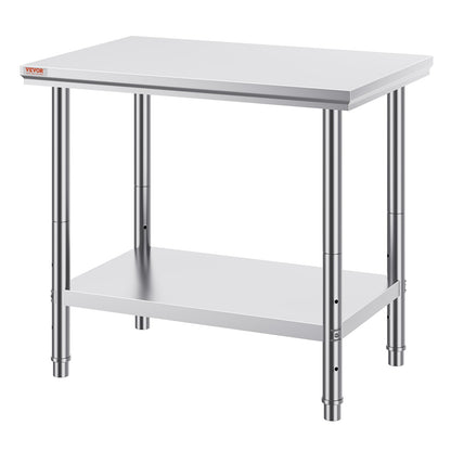 Arbeitstisch 24 x 36 x 32 Zoll NSF-Edelstahl-Arbeitstisch für gewerbliche Küchenvorbereitungswerkbank 60 x 90 x 80 cm mit unterem Regal, Arbeitstisch in Silber für gewerbliche Küchenrestaurants