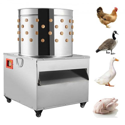 Chicken Poultry Plucker 2200W 240R/min Turkey Chicken Poultry Plucking Machine 23.5inch Barrel Diameter Stainless Steel Feather Plucking Machine with Wheels Defeather Hair Removal Machine