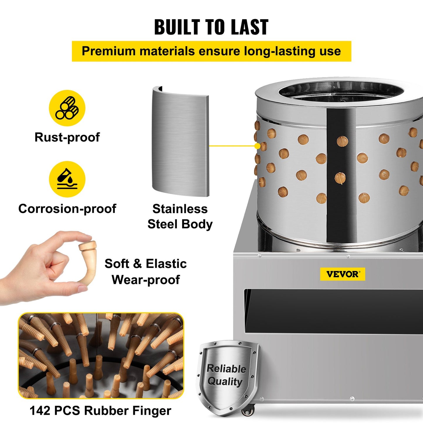 Chicken Poultry Plucker 2200W 240R/min Turkey Chicken Poultry Plucking Machine 23.5inch Barrel Diameter Stainless Steel Feather Plucking Machine with Wheels Defeather Hair Removal Machine