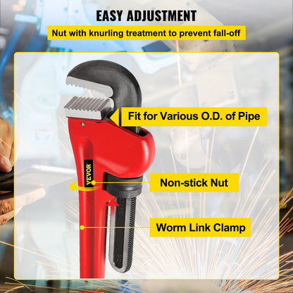 Rörnyckel, 60 tum, Kraftig gjutjärn Rak VVS-skiftnyckel, Justerbart VVS-verktyg för Handfat Kran Toalettskål Badrum Köksavlopp Reparation Installation