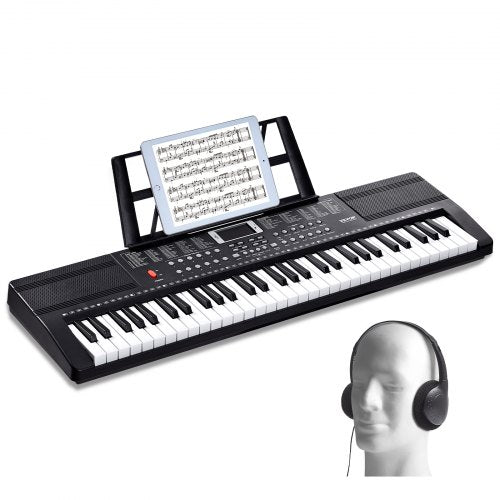 61 Key Digital Keyboard Piano, 200 Tones 200 Rhythms, Electric Portable Piano Keyboard Kit with 60 Demo Songs Built-In Dual Speakers Headphones, Piano Stickers for Beginners Learning