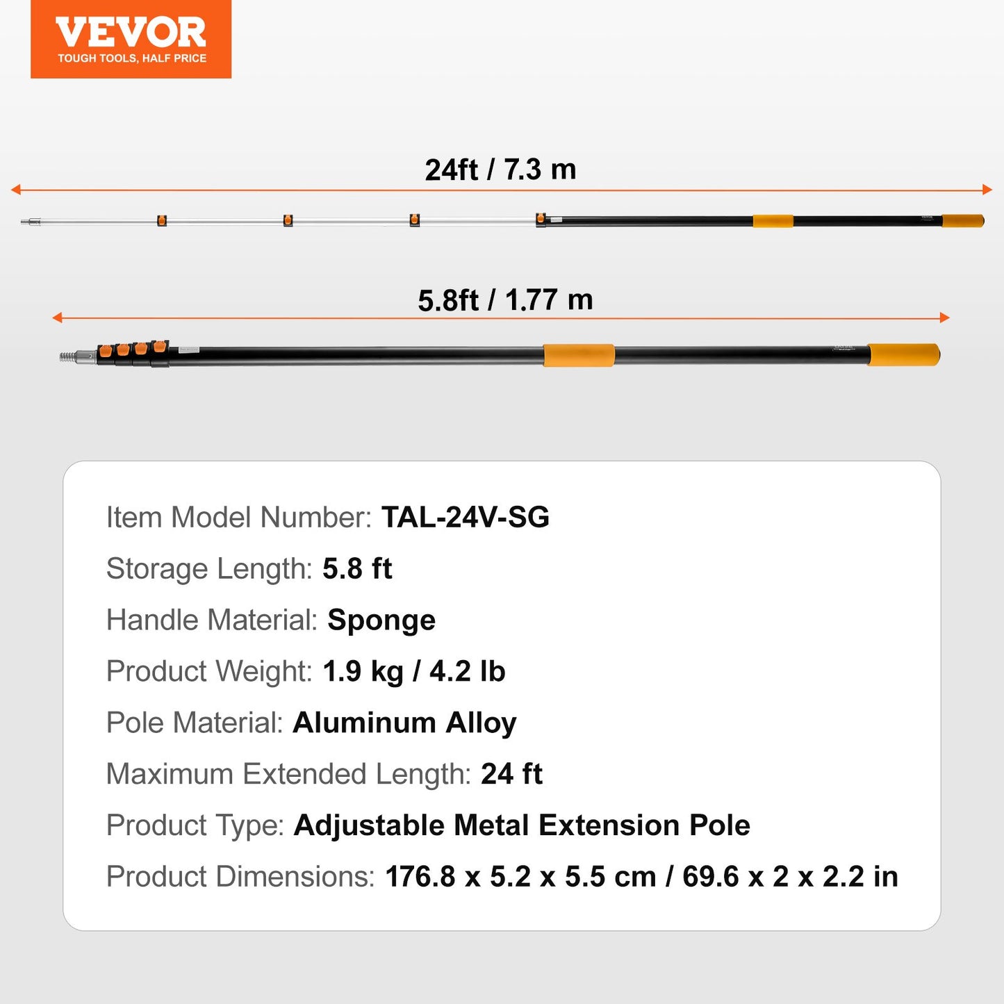 Telescoping Pole, 6 to 24 FT Pole, Extension Multi-Purpose Pole, Sturdy Aluminum Alloy Paint Extendable Pole with Flip-Lock Design, Telescopic Pole for Painting, Dusting and Cleaning