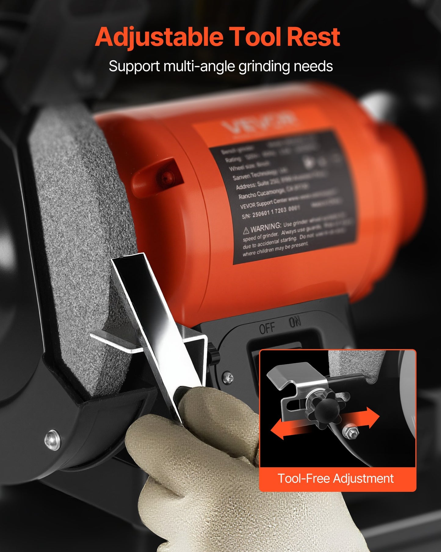 Bench Grinder, 6-inch Single Speed Bench Grinder, 3450RPM High-Speed Table Grinders with 450W 3.8A Induction Motor, 36/60-Grit Grinding Wheel & Adjustable Eye Shield for Fast Sharpening Grinding
