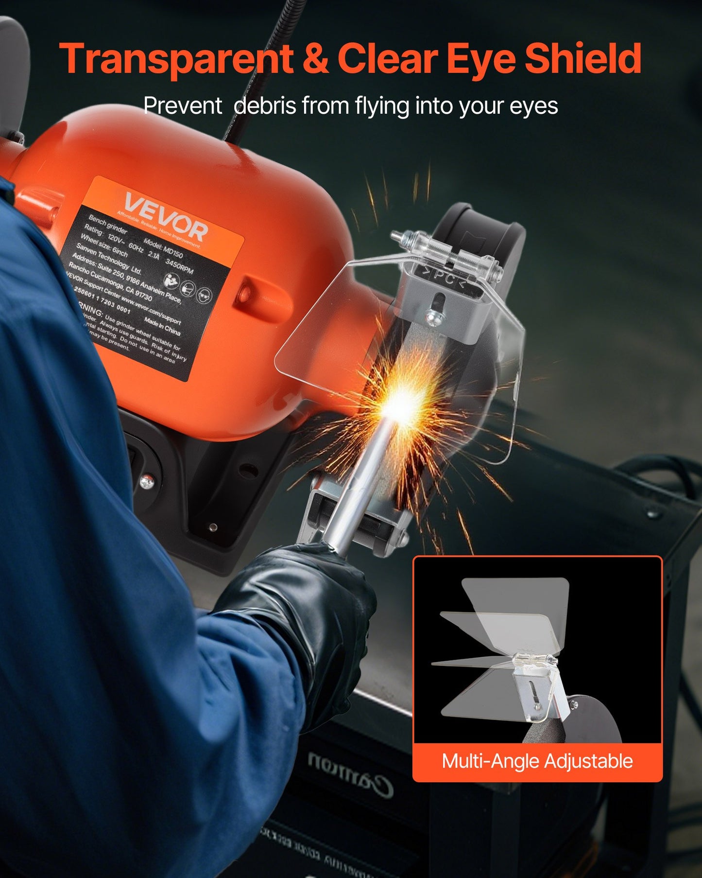 Bench Grinder, 6-inch Single Speed Bench Grinder, 3450RPM High-Speed Table Grinders with 250W 2.1A Induction Motor, 36/60-Grit Grinding Wheels & LED Work Light for Fast Sharpening Grinding