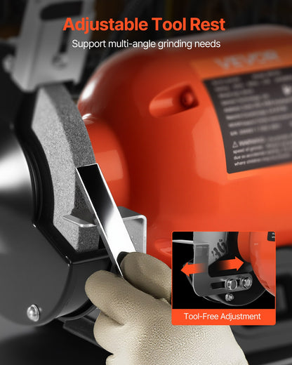 Bench Grinder, 6-inch Single Speed Bench Grinder, 3450RPM High-Speed Table Grinders with 250W 2.1A Induction Motor, 36/60-Grit Grinding Wheels & LED Work Light for Fast Sharpening Grinding