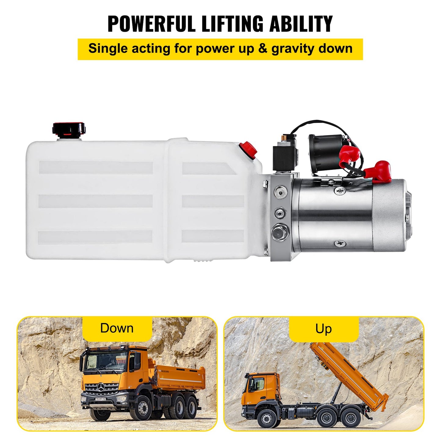 6 Quart Hydraulic Power Unit Single Acting Hydraulic Pump Dump Trailer 12V DC with 6L Metal Reservoir Hydraulic Power Pack for Car Lifting