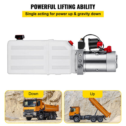 6 Quart Hydraulic Power Unit Single Acting Hydraulic Pump Dump Trailer 12V DC with 6L Metal Reservoir Hydraulic Power Pack for Car Lifting