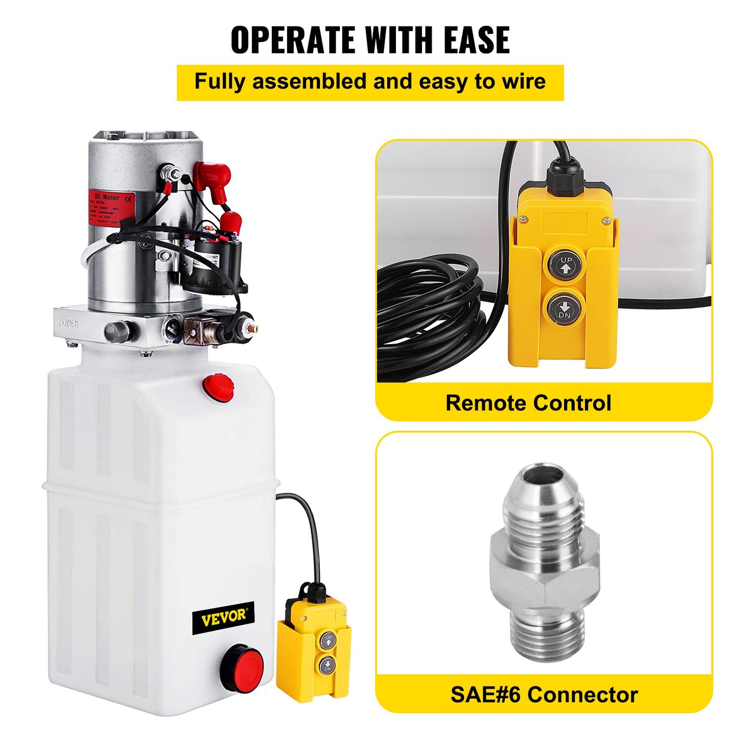 6 Quart Hydraulic Power Unit Single Acting Hydraulic Pump Dump Trailer 12V DC with 6L Metal Reservoir Hydraulic Power Pack for Car Lifting