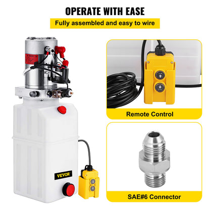 6 Quart Hydraulic Power Unit Single Acting Hydraulic Pump Dump Trailer 12V DC with 6L Metal Reservoir Hydraulic Power Pack for Car Lifting