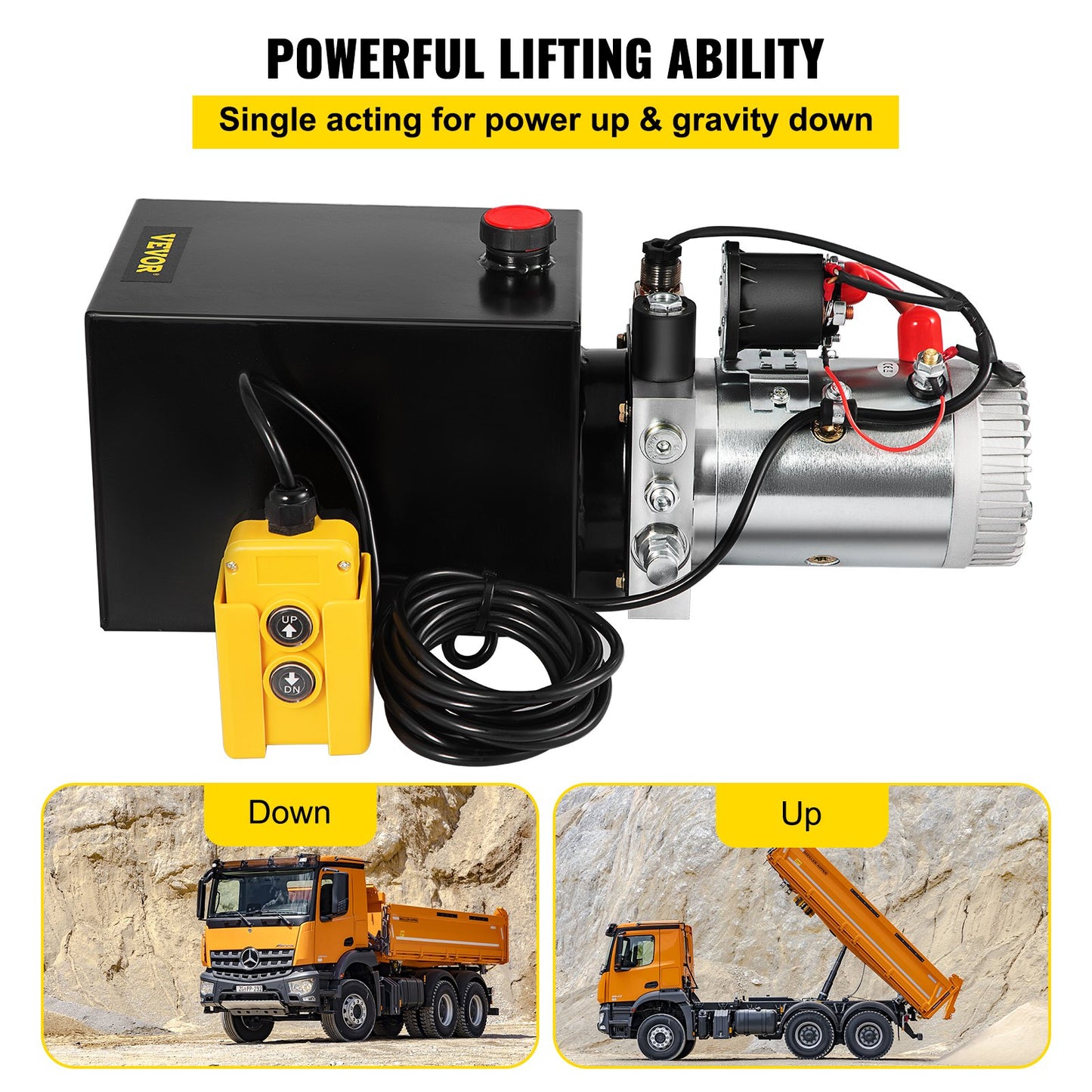 Hydraulic Pump Electric Hydraulic Pump 6 Quart Single Acting Metal Reservoir for Dump Trailer