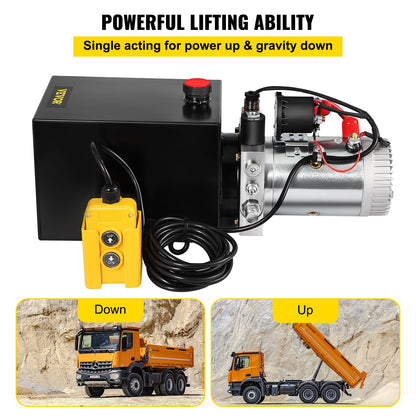 6L Hydraulic Pump Single Acting Hydraulic Unit Dc12V, Single Acting Hydraulic Power Pack Tank Hand Pump 6 Quart 3200 PSI Max 6 Port Connector