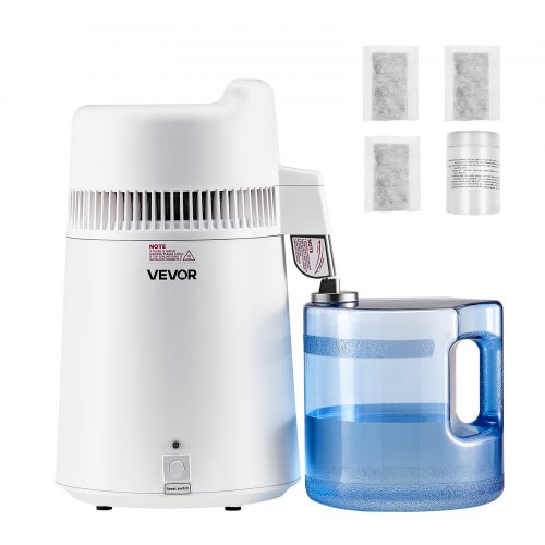 Water Distiller, 6L 1.6 Gallon Larger Pure Water Purifier Filter For Home Table Countertop, 900W Plastic Distilled Maker, Stainless Steel Interior Drinking Machine to Make Clean Waters, White