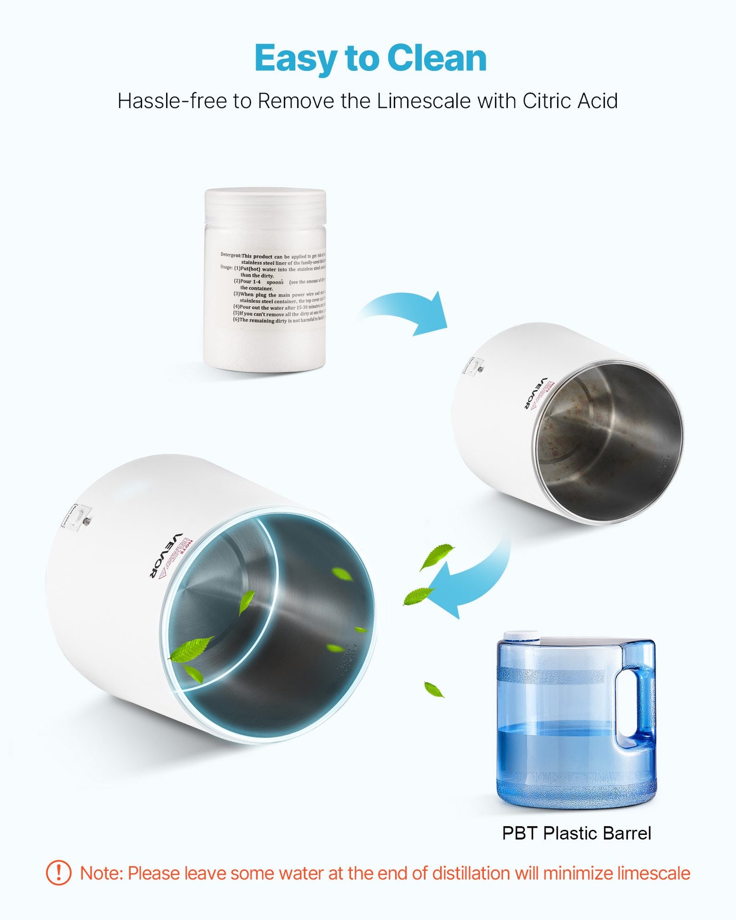 Water Distiller, 6L 1.6 Gallon Larger Pure Water Purifier Filter For Home Table Countertop, 900W Plastic Distilled Maker, Stainless Steel Interior Drinking Machine to Make Clean Waters, White