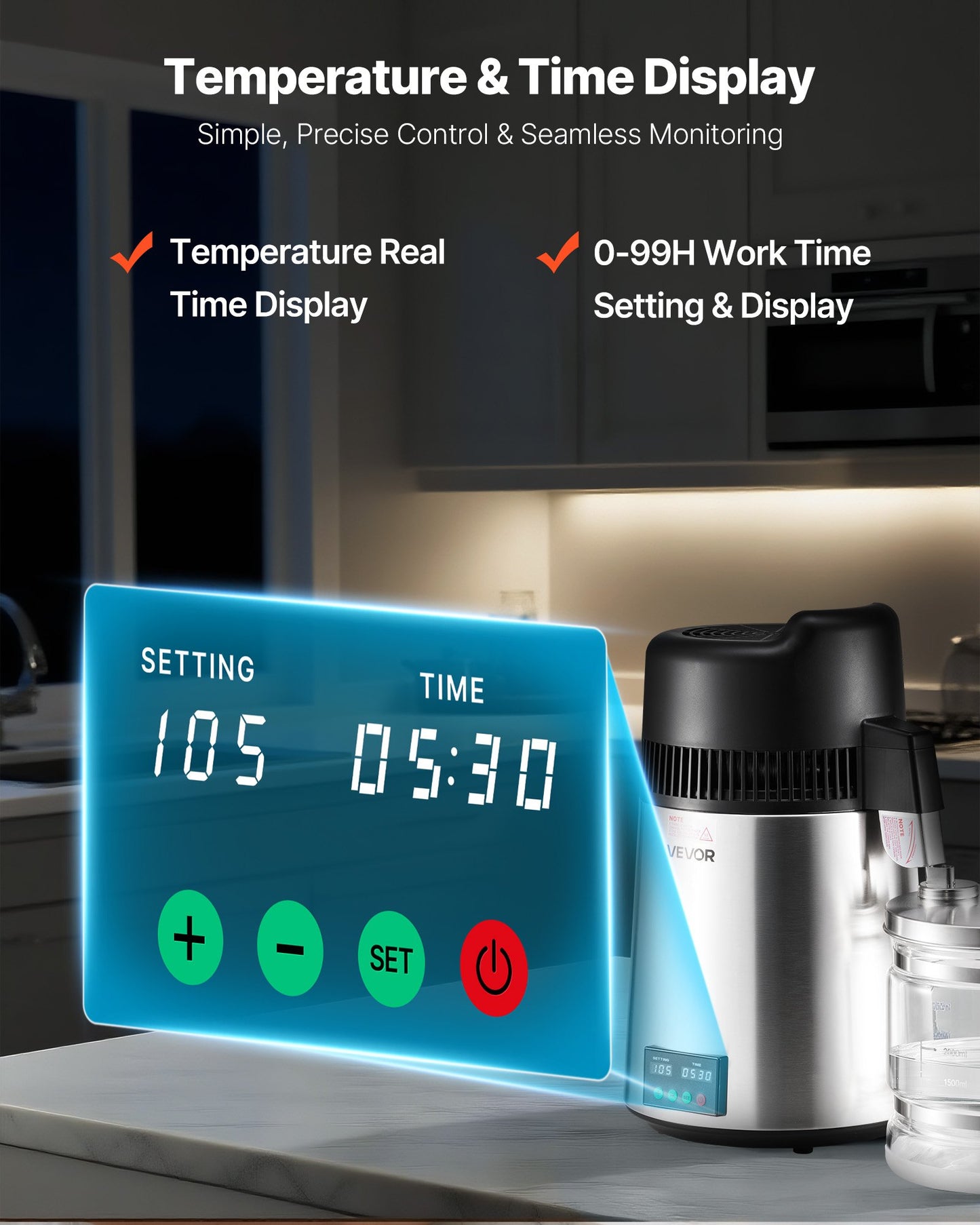 Water Distiller, 6L 1.6 Gallon Larger Pure Water Purifier Filter For Home Table Countertop, 900W Glass Pot Distilled Maker, Stainless Steel Interior Drinking Machine to Make Clean Waters, Silver