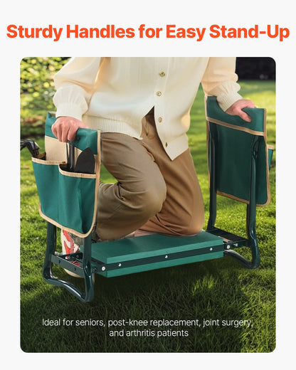 Garden Kneeler and Seat, 6 in Wide Kneeling Pad, Heavy Duty Garden Kneeling Stool, Folding Garden Seat with 2 Tool Bags, Relieve Knee & Back Pain, Portable Garden Bench for Women Grandparents