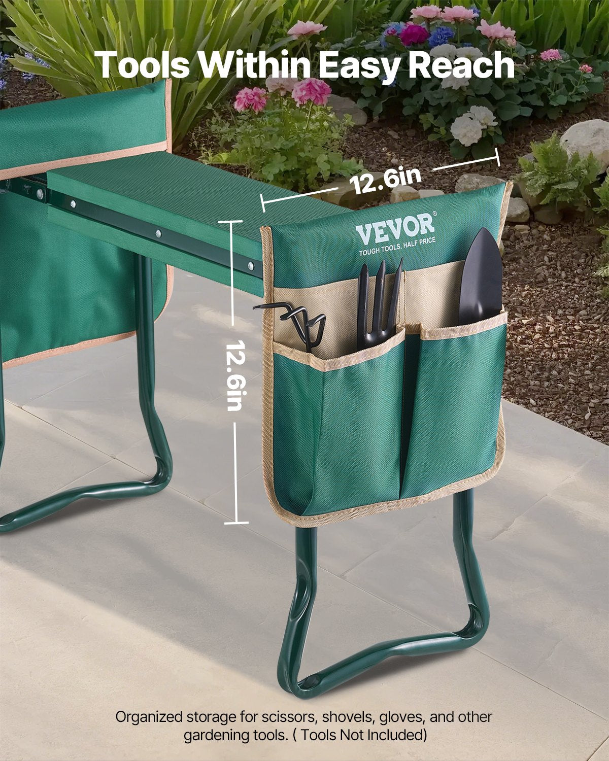 Garden Kneeler and Seat, 6 in Wide Kneeling Pad, Heavy Duty Garden Kneeling Stool, Folding Garden Seat with 2 Tool Bags, Relieve Knee & Back Pain, Portable Garden Bench for Women Grandparents