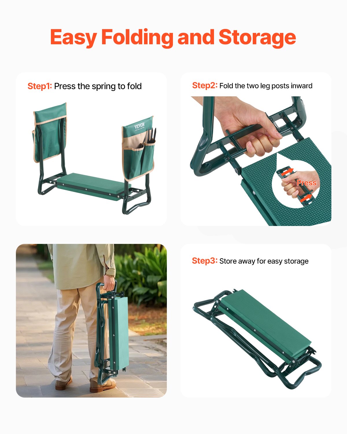 Garden Kneeler and Seat, 6 in Wide Kneeling Pad, Heavy Duty Garden Kneeling Stool, Folding Garden Seat with 2 Tool Bags, Relieve Knee & Back Pain, Portable Garden Bench for Women Grandparents