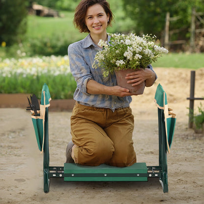 Garden Kneeler and Seat, 6 in Wide Kneeling Pad, Heavy Duty Garden Kneeling Stool, Folding Garden Seat with 2 Tool Bags, Relieve Knee & Back Pain, Portable Garden Bench for Women Grandparents