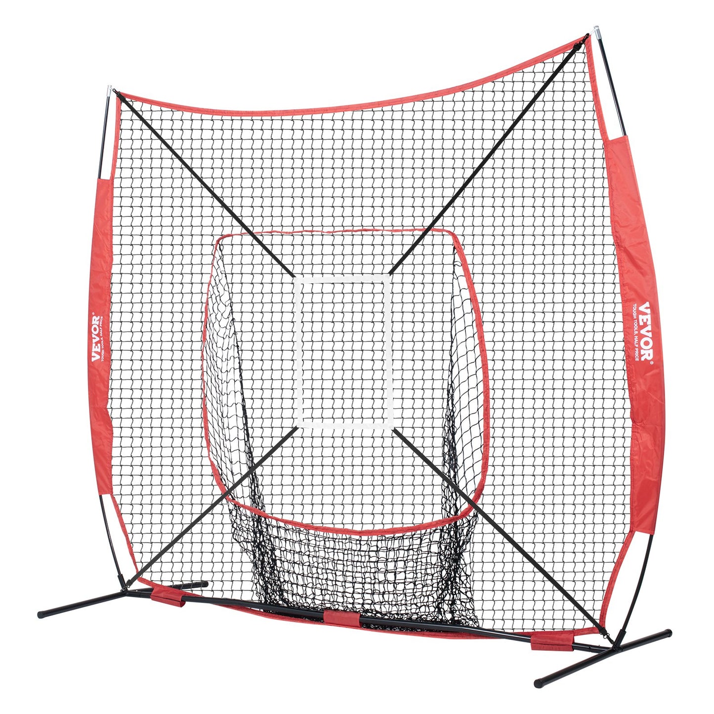 7x7 ft Baseball Softball Training Net, Portable Baseball Training Net for Hitting Batting Catching Pitching, Backstop Baseball Equipment with Hoop Frame, Carrying Bag, Strike Zone, Ball, Batting Tee